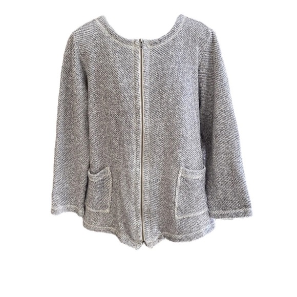 EILEEN FISHER Organic Cotton Front Zip Sweater Jacket in Ivory/Gray Size Small - Picture 1 of 6